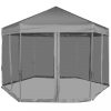 Kerti pavilon és előtető, vidaXL szürke hatszögletű felugró pavilon 6 oldalfallal 3,6 x 3,1 m