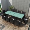 Kerti bútor szett, vidaXL 11-részes fekete polyrattan kültéri étkezőszett párnákkal