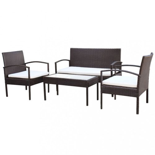 Kerti bútor szett, vidaXL 4-részes barna polyrattan kerti bútorszett párnákkal