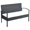Kerti bútor szett, vidaXL 4-részes fekete polyrattan kerti bútorszett párnákkal