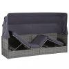 Napozóágyak, vidaXL szürke polyrattan napellenzős kerti ágy 205 x 62 cm