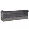 Napozóágyak, vidaXL szürke polyrattan napellenzős kerti ágy 205 x 62 cm