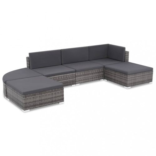 Kerti bútor szett, vidaXL 6-részes szürke polyrattan kerti bútorszett párnákkal