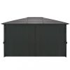 Kerti pavilon és előtető, vidaXL fekete alumínium pavilon függönnyel 4 x 3 x 2,6 m