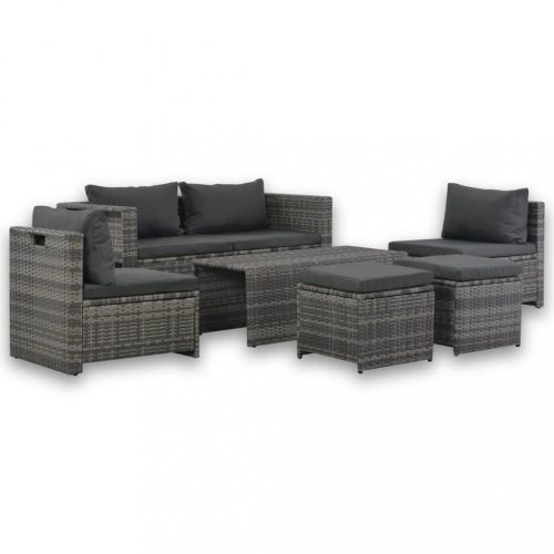 Kerti bútor szett, vidaXL 6-részes szürke polyrattan kerti bútorszett párnákkal