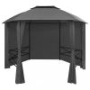 Kerti pavilon és előtető, vidaXL hatszögű kerti pavilon függönnyel 360 x 265 cm