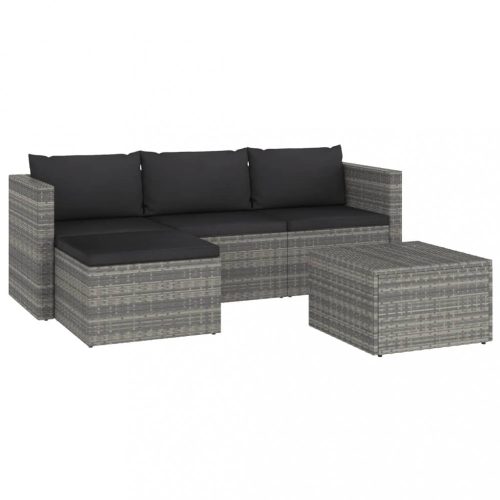 Kerti bútor szett, vidaXL 3 részes szürke polyrattan kerti bútorszett párnákkal