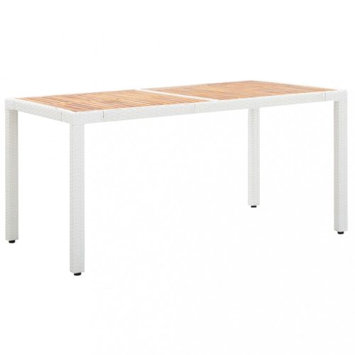Kerti asztalok, vidaXL fehér polyrattan és tömör akácfa kerti asztal 150 x 90 x 75 cm