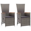 Kerti székek, vidaXL 2 db szürke dönthető háttámlás polyrattan kerti szék párnával