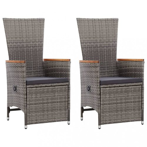 Kerti székek, vidaXL 2 db szürke dönthető háttámlás polyrattan kerti szék párnával