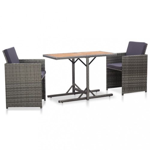 Kerti bútor szett, vidaXL 3 darabos szürke polyrattan bisztrószett párnákkal