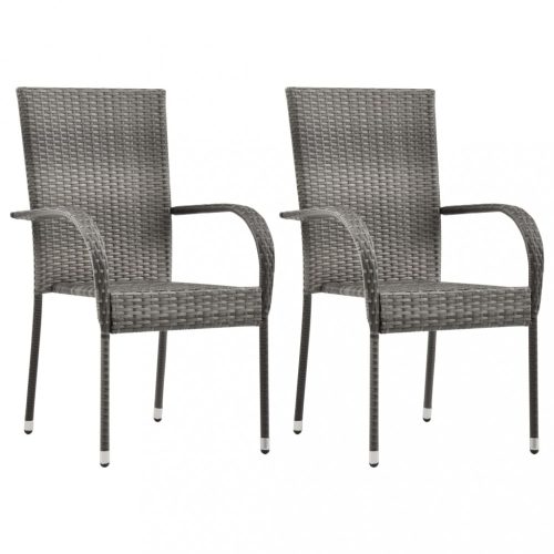 Kerti székek, vidaXL 2 db szürke rakásolható polyrattan kültéri szék