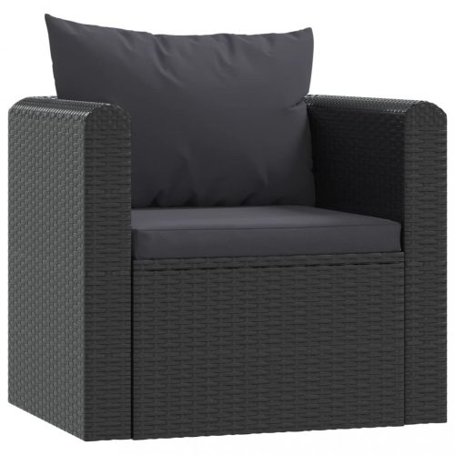 Kültéri kanapé szettek, vidaXL fekete polyrattan egyszemélyes kanapé párnákkal