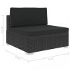 Kerti bútor szett, vidaXL 5-részes fekete polyrattan kerti bútorszett párnákkal