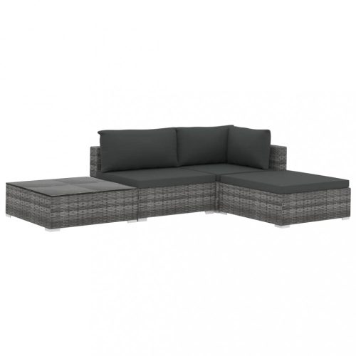 Kerti bútor szett, vidaXL 4-részes szürke polyrattan kerti bútorszett párnákkal