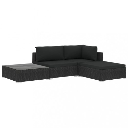 Kerti bútor szett, vidaXL 4-részes fekete polyrattan kerti bútorszett párnákkal