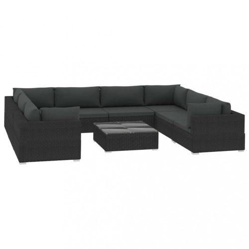 Kerti bútor szett, vidaXL 9-részes fekete polyrattan kerti bútorszett párnákkal