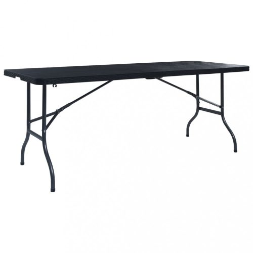 Kerti asztalok, vidaXL fekete HDPE rattan szerű összecsukható kerti asztal 180x75x72cm