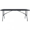 Kerti asztalok, vidaXL fekete HDPE rattan szerű összecsukható kerti asztal 180x75x72cm