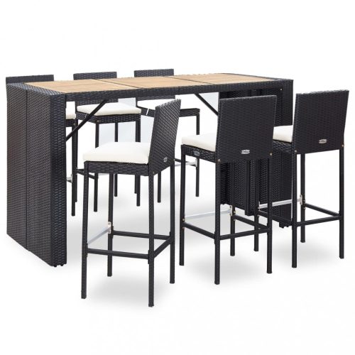 Kerti bútor szett, vidaXL 7 részes fekete polyrattan kültéri bárszett párnával