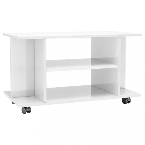 Nappali bútorok, vidaXL magasfényű fehér szerelt fa TV-szekrény görgőkkel 80x40x45 cm