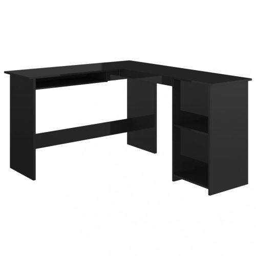 Íróasztalok, vidaXL magasfényű fekete forgácslap L-alakú íróasztal 120x140x75 cm