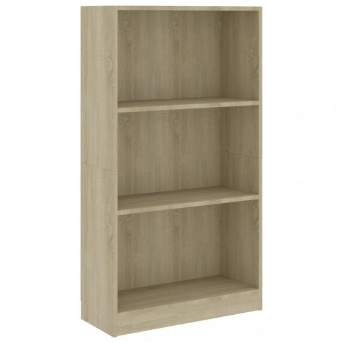 Könyvespolcok, állópolcok, vidaXL 3 szintes sonoma színű szerelt fa könyvszekrény 60x24x109