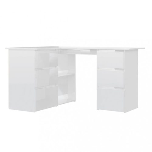 Íróasztalok, vidaXL magasfényű fehér szerelt fa sarok íróasztal 145 x 100 x 76 cm