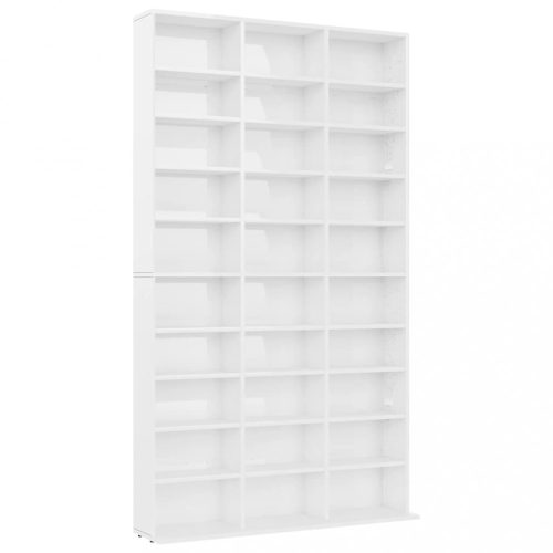 Médiatárolók és szekrények, vidaXL magasfényű fehér szerelt fa CD-szekrény 102 x 16 x 177,5