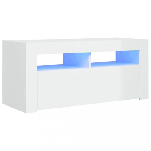Nappali bútorok, vidaXL magasfényű fehér TV-szekrény LED lámpákkal 90x35x40 cm