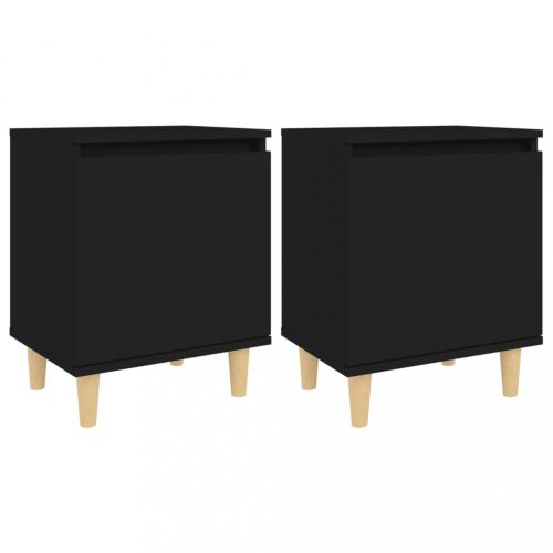 Éjjeliszekrények, vidaXL 2 db fekete éjjeliszekrény tömör fa lábakkal 40 x 30 x 50 cm