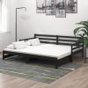 Ágyak és ágykeretek, vidaXL fekete tömör fenyőfa kihúzható kanapéágy 2 x (90 x 200) cm