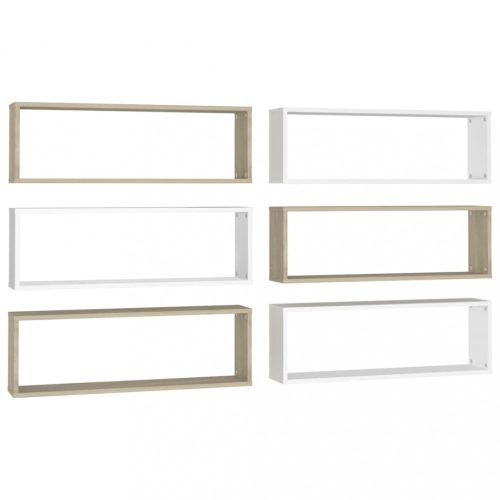 Fali polcok és párkányok, vidaXL 6 db fehér-sonoma színű forgácslap fali polc 80 x 15 x 26,5