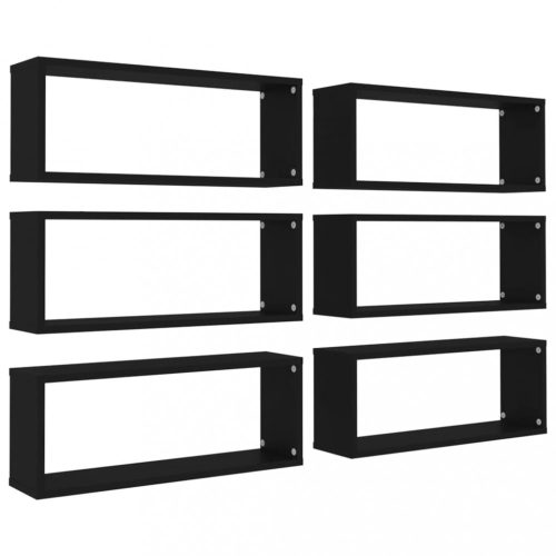 Fali polcok és párkányok, vidaXL 6 db fekete szerelt fa négyszögű fali polc 60 x 15 x 23 cm