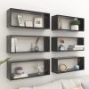 Fali polcok és párkányok, vidaXL 6 db fekete szerelt fa négyszögű fali polc 60 x 15 x 23 cm