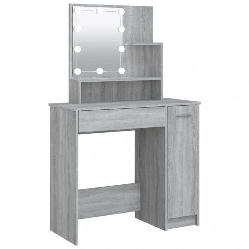 Asztalok, vidaXL szürke sonoma LED-es fésülködőasztal 86,5 x 35 x 136 cm