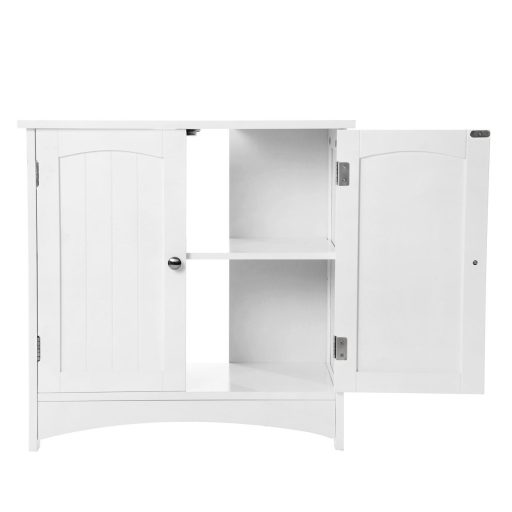 VASAGLE Mosdó Alatti Tárolószekrény Fürdőszobai Állószekrény 2 Ajtós Állítható Polccal