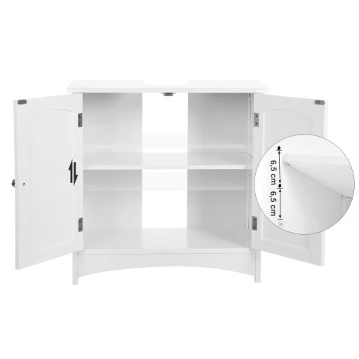 VASAGLE Mosdó Alatti Tárolószekrény Fürdőszobai Állószekrény 2 Ajtós Állítható Polccal