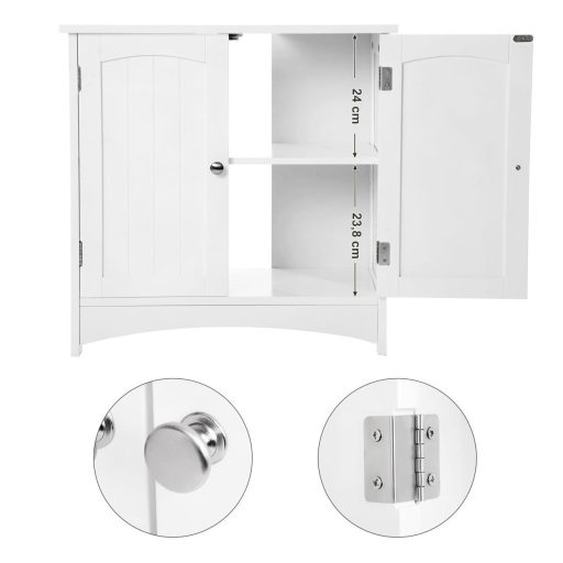 VASAGLE Mosdó Alatti Tárolószekrény Fürdőszobai Állószekrény 2 Ajtós Állítható Polccal