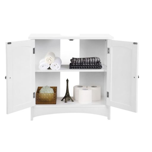 VASAGLE Mosdó Alatti Tárolószekrény Fürdőszobai Állószekrény 2 Ajtós Állítható Polccal