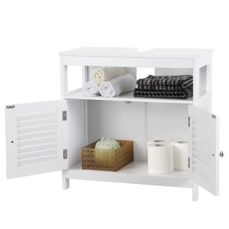 VASAGLE Mosdószekrény Mosdókagyló Nélkül Sok Tárolóhellyel Fürdőszobai Szekrény Rácsos