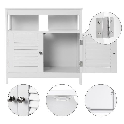 VASAGLE Mosdószekrény Mosdókagyló Nélkül Sok Tárolóhellyel Fürdőszobai Szekrény Rácsos