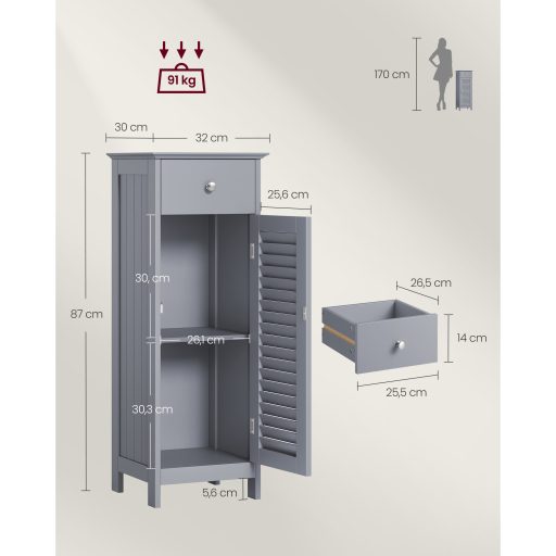 VASAGLE Fürdőszobai Padlón Álló Tárolószekrény, Fürdőszobai Tárolóegység 4 Fiókkal,