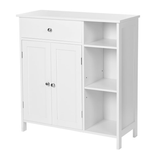 VASAGLE Fürdőszobai Állószekrény, Tároló Szervező Egység, Fiókos Szekrény, 3 Nyitott