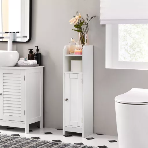 VASAGLE WC szekrény, fürdőszobai szekrény, keskeny fürdőszobai polc, állítható polcok,