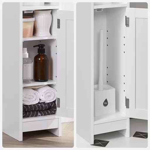 VASAGLE WC szekrény, fürdőszobai szekrény, keskeny fürdőszobai polc, állítható polcok,