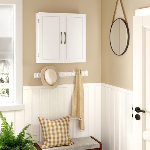 VASAGLE Fali Szekrény, Függesztett Fürdőszobai Tárolószekrény, Gyógyszeres Szekrény