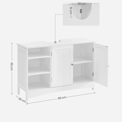 VASAGLE Mosdó alatti szekrény, fürdőszobai mosdószekrény, 90 x 30 x 60 cm, tárolószekrény 2