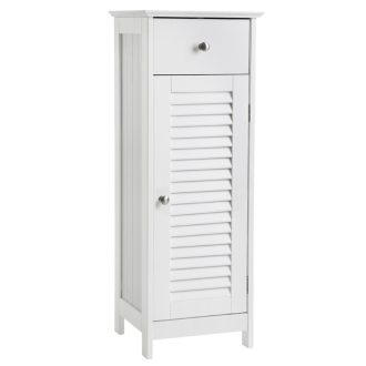 VASAGLE, Éjjeliszekrény, Tároló a fürdőszobába, Fa fiókkal, Rácsos ajtóval, Fehér,