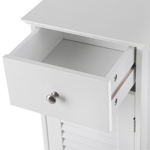 VASAGLE, Éjjeliszekrény, Tároló a fürdőszobába, Fa fiókkal, Rácsos ajtóval, Fehér,